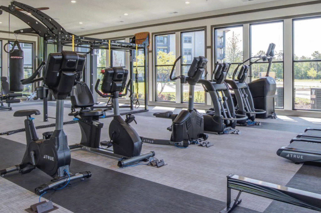 Modern fitness facility featuring TRUE equipment supported by a comprehensive warranty program.